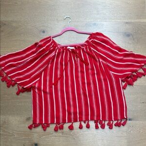Kenzie tassel top red stripe XL/16 fun festive top BOHO